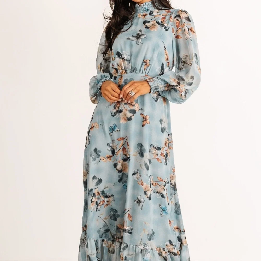 Baltic Born Luciana Maxi Dress | Cyan Blue Floral Size LL - Picture 2 of 5